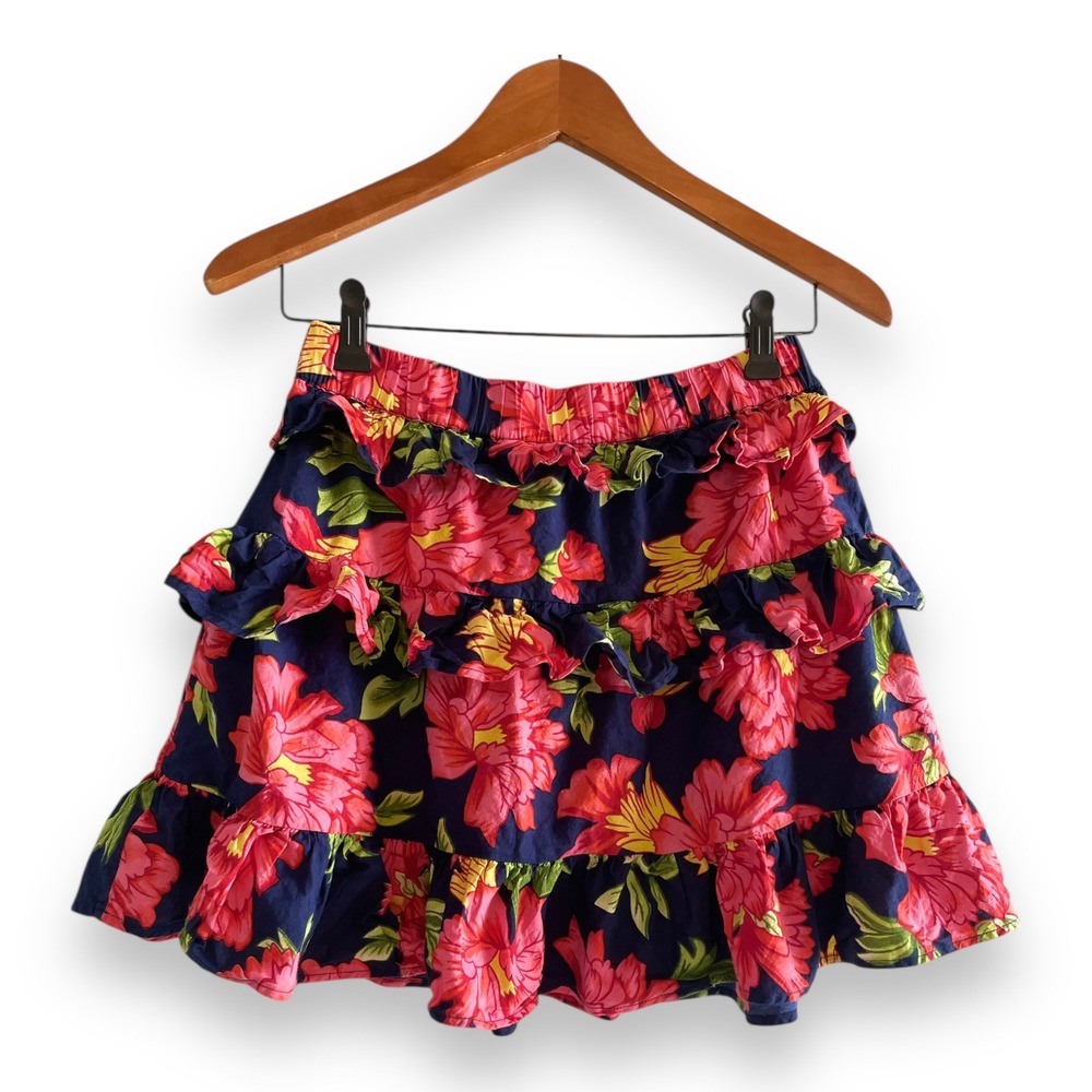 Walter‎ Baker Christie Floral Ruffle Mini Skirt Navy Pink Tiered Women's Medium